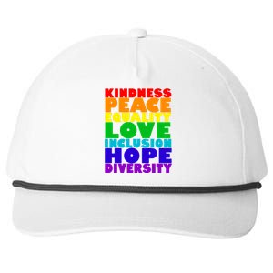 Kindness Peace Equality Love Inclusion Hope Diversity Snapback Five-Panel Rope Hat