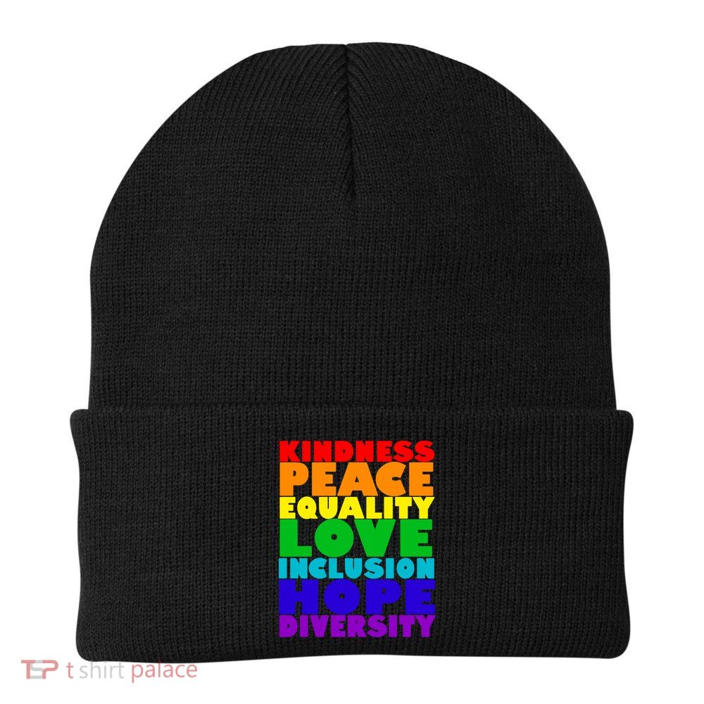 Kindness Peace Equality Love Inclusion Hope Diversity Knit Cap Winter Beanie