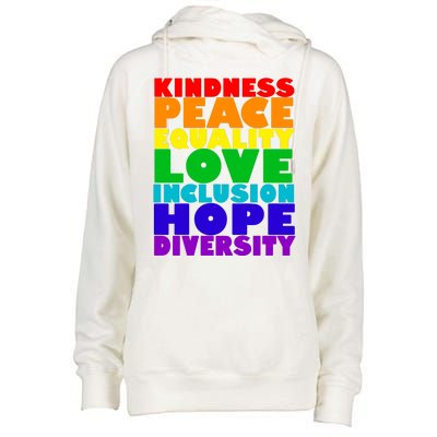 Kindness Peace Equality Love Inclusion Hope Diversity Womens Funnel Neck Pullover Hood