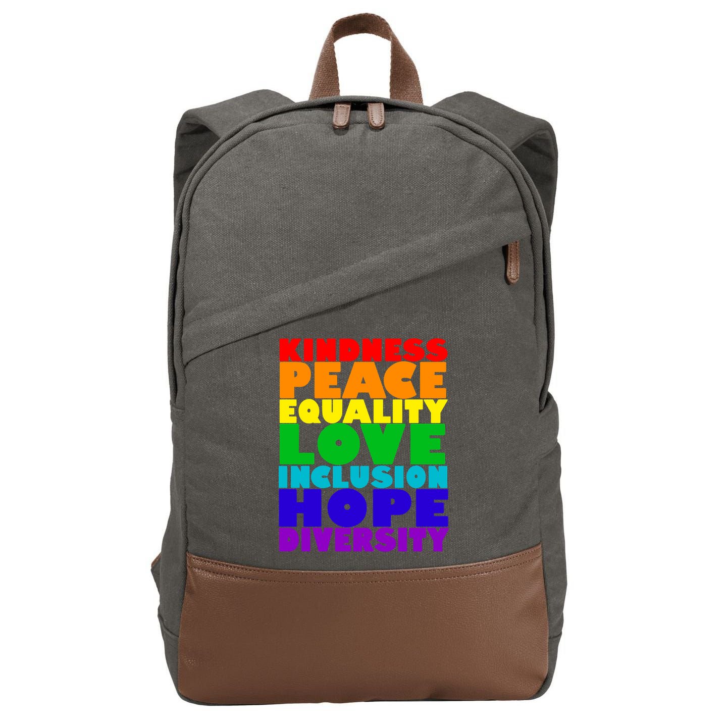 Kindness Peace Equality Love Inclusion Hope Diversity Cotton Canvas Backpack