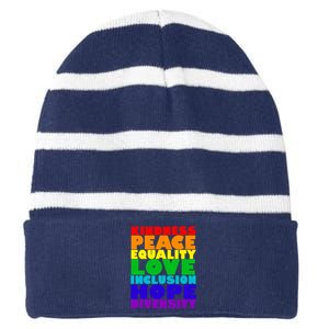 Kindness Peace Equality Love Inclusion Hope Diversity Striped Beanie with Solid Band