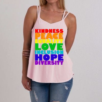 Kindness Peace Equality Love Inclusion Hope Diversity Women's Strappy Tank