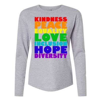 Kindness Peace Equality Love Inclusion Hope Diversity Womens Cotton Relaxed Long Sleeve T-Shirt