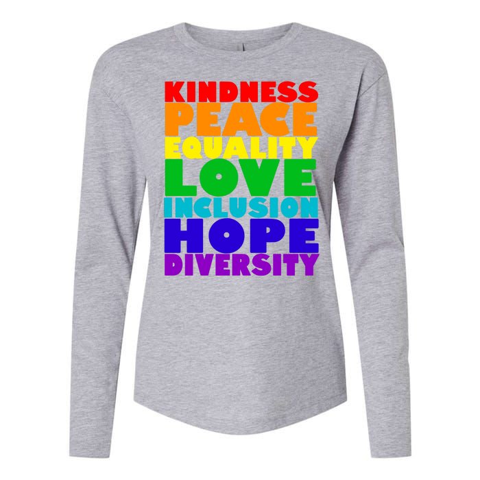 Kindness Peace Equality Love Inclusion Hope Diversity Womens Cotton Relaxed Long Sleeve T-Shirt