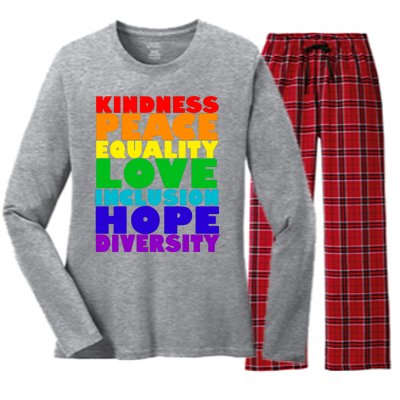 Kindness Peace Equality Love Inclusion Hope Diversity Women's Long Sleeve Flannel Pajama Set 