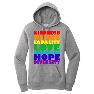 Kindness Peace Equality Love Inclusion Hope Diversity Women's Pullover Hoodie