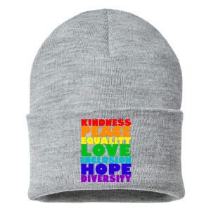 Kindness Peace Equality Love Inclusion Hope Diversity Sustainable Knit Beanie