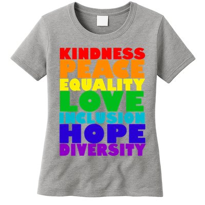 Kindness Peace Equality Love Inclusion Hope Diversity Womens T-Shirt