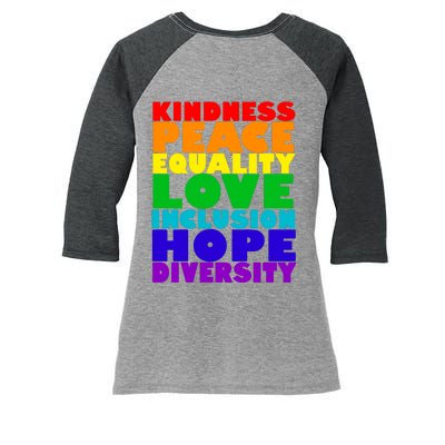 Kindness Peace Equality Love Inclusion Hope Diversity Women's Tri-Blend 3/4-Sleeve Raglan Shirt