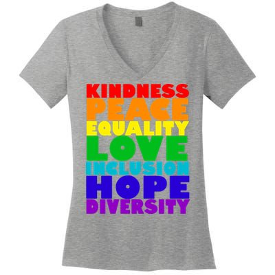 Kindness Peace Equality Love Inclusion Hope Diversity Women's V-Neck T-Shirt