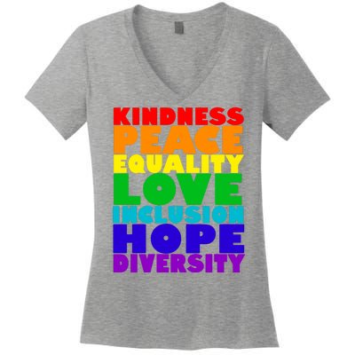 Kindness Peace Equality Love Inclusion Hope Diversity Women's V-Neck T-Shirt