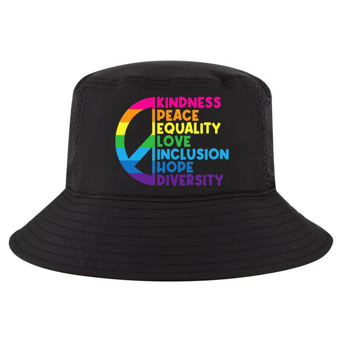 Kindness Peace Equality Love Inclusion Hope Diversity Cool Comfort Performance Bucket Hat