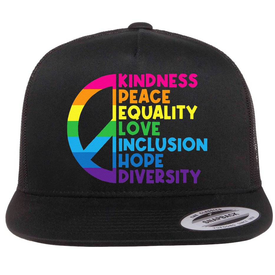 Kindness Peace Equality Love Inclusion Hope Diversity Flat Bill Trucker Hat