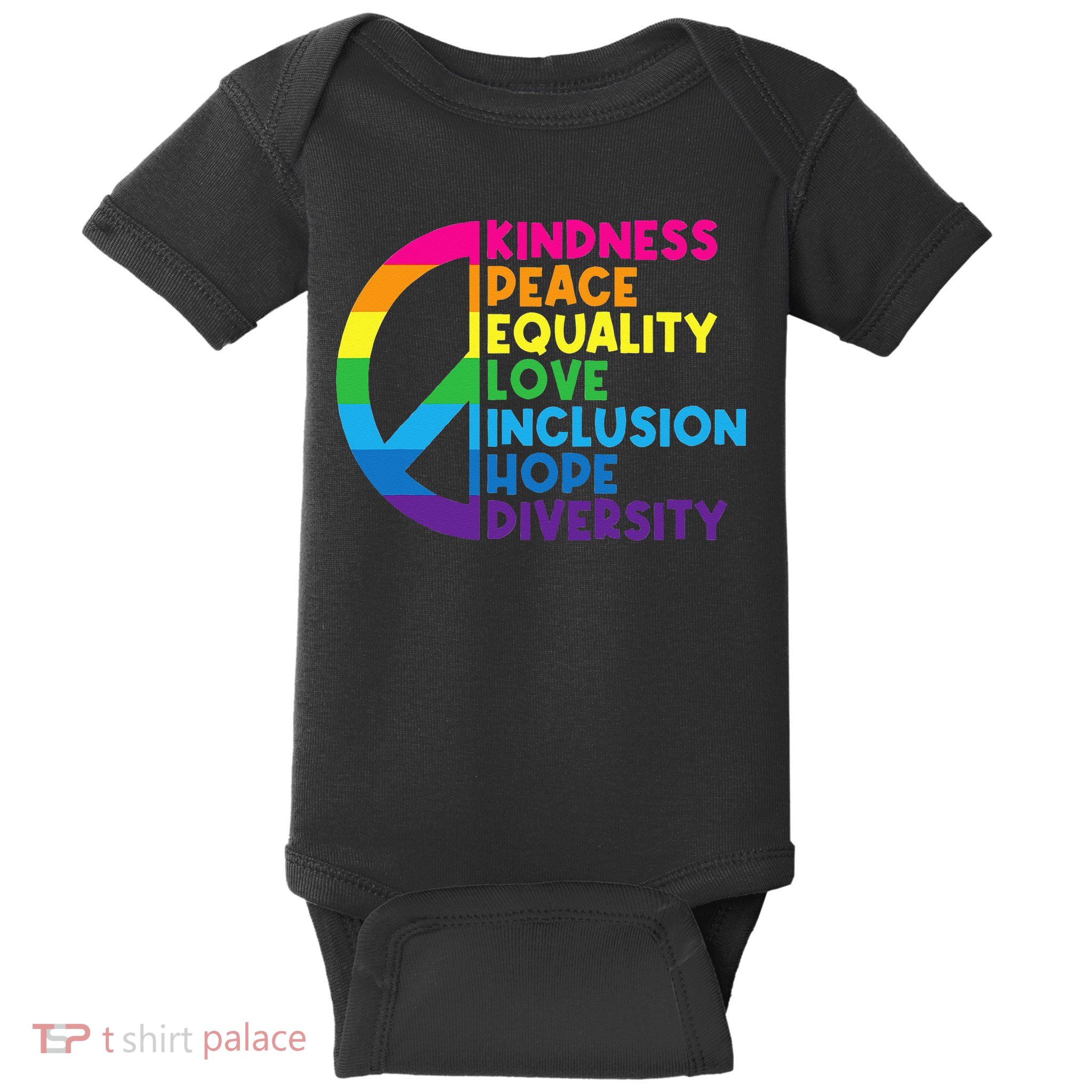 Kindness Peace Equality Love Inclusion Hope Diversity Baby Bodysuit