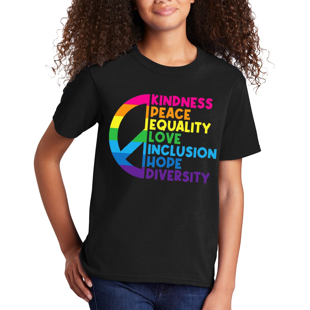 Kindness Peace Equality Love Inclusion Hope Diversity Kids T-Shirt