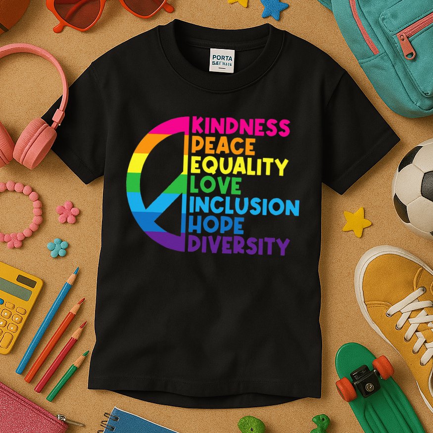 Kindness Peace Equality Love Inclusion Hope Diversity Kids T-Shirt