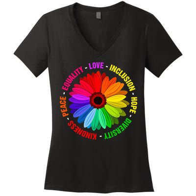 Kindness Peace Equality Love Inclusion Hope Diversity Women's V-Neck T-Shirt