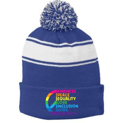 Kindness Peace Equality Love Inclusion Hope Diversity Stripe Pom Pom Beanie