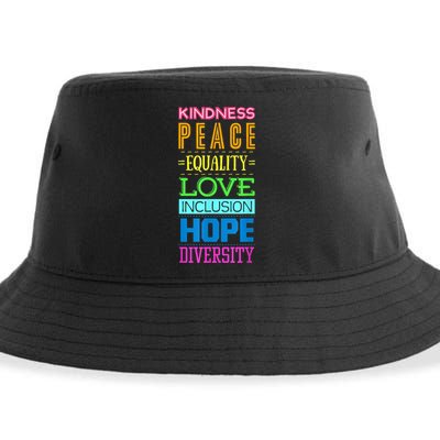 Kindness Peace Equality Love Inclusion Hope Diversity Sustainable Bucket Hat