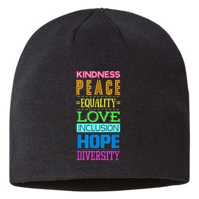 Kindness Peace Equality Love Inclusion Hope Diversity Sustainable Beanie