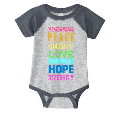 Kindness Peace Equality Love Inclusion Hope Diversity Infant Baby Jersey Bodysuit