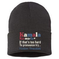 Kamala Pronunciation Funny Presidential Election 2024 Sustainable Knit Beanie