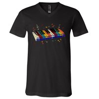 Keyboard Piano Funny Pianist Classical Music Lover Graphic V-Neck T-Shirt