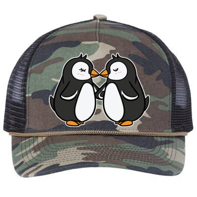 Kissing Penguins Funny Gift Valentines Day Matching Couples Gift Retro Rope Trucker Hat Cap