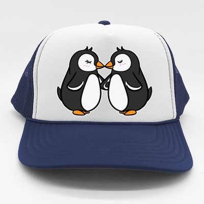 Kissing Penguins Funny Gift Valentines Day Matching Couples Gift Trucker Hat