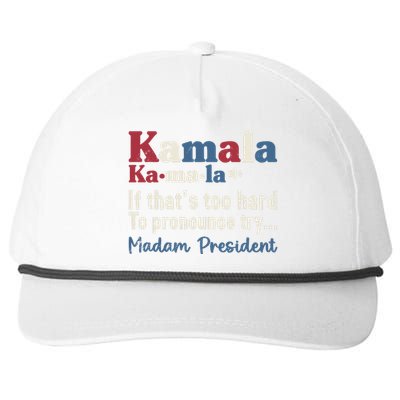 Kamala Pronunciation Funny Presidential Election 2024 Snapback Five-Panel Rope Hat