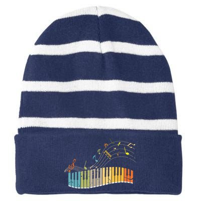 Keyboard Pianist Funny Musician Piano Art Music Striped Beanie with Solid Band