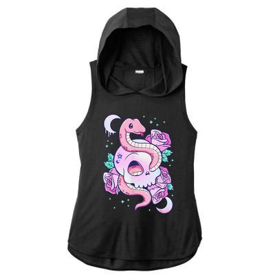 Kawaii Pastel Goth Cute Creepy Skull Serpent Snake Roses Ladies PosiCharge Tri-Blend Wicking Draft Hoodie Tank