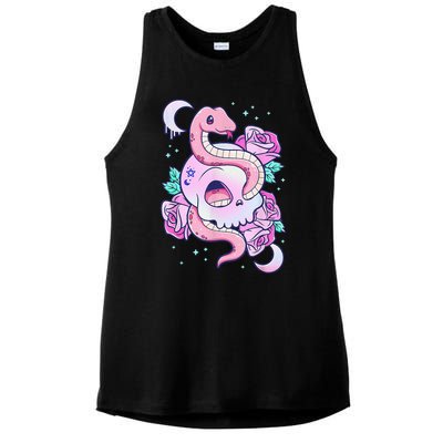 Kawaii Pastel Goth Cute Creepy Skull Serpent Snake Roses Ladies PosiCharge Tri-Blend Wicking Tank