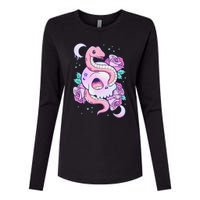 Kawaii Pastel Goth Cute Creepy Skull Serpent Snake Roses Womens Cotton Relaxed Long Sleeve T-Shirt