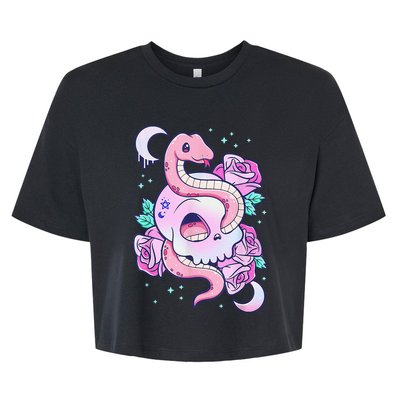 Kawaii Pastel Goth Cute Creepy Skull Serpent Snake Roses Bella+Canvas Jersey Crop Tee