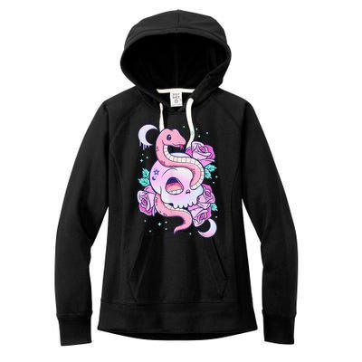 Kawaii Pastel Goth Cute Creepy Skull Serpent Snake Roses Women's Fleece Hoodie