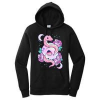 Kawaii Pastel Goth Cute Creepy Skull Serpent Snake Roses Women's Pullover Hoodie