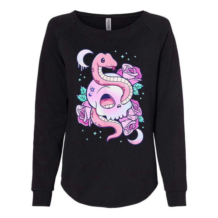 Kawaii Pastel Goth Cute Creepy Skull Serpent Snake Roses Womens California Wash Sweatshirt