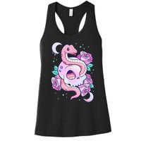 Kawaii Pastel Goth Cute Creepy Skull Serpent Snake Roses Women's Racerback Tank