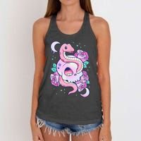 Kawaii Pastel Goth Cute Creepy Skull Serpent Snake Roses Women's Knotted Racerback Tank