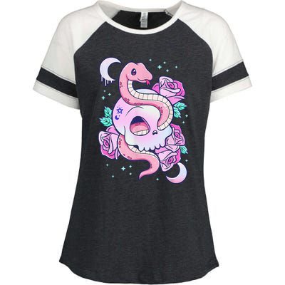 Kawaii Pastel Goth Cute Creepy Skull Serpent Snake Roses Enza Ladies Jersey Colorblock Tee