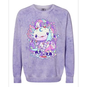 Kawaii Pastel Goth Cute and Creepy Axolotl Knife Colorblast Crewneck Sweatshirt