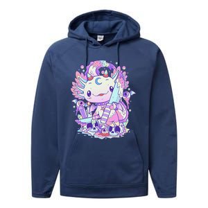 Kawaii Pastel Goth Cute and Creepy Axolotl Knife Performance Fleece Hoodie