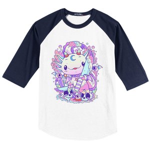 Kawaii Pastel Goth Cute and Creepy Axolotl Knife Baseball Sleeve Shirt