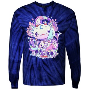 Kawaii Pastel Goth Cute and Creepy Axolotl Knife Tie-Dye Long Sleeve Shirt