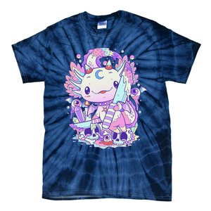 Kawaii Pastel Goth Cute and Creepy Axolotl Knife Tie-Dye T-Shirt