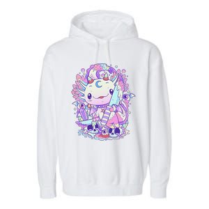 Kawaii Pastel Goth Cute and Creepy Axolotl Knife Garment-Dyed Fleece Hoodie