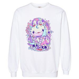 Kawaii Pastel Goth Cute and Creepy Axolotl Knife Garment-Dyed Sweatshirt