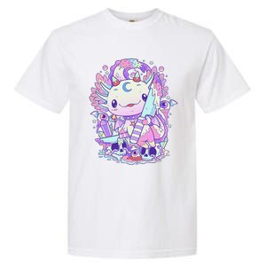 Kawaii Pastel Goth Cute and Creepy Axolotl Knife Garment-Dyed Heavyweight T-Shirt