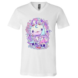 Kawaii Pastel Goth Cute and Creepy Axolotl Knife V-Neck T-Shirt